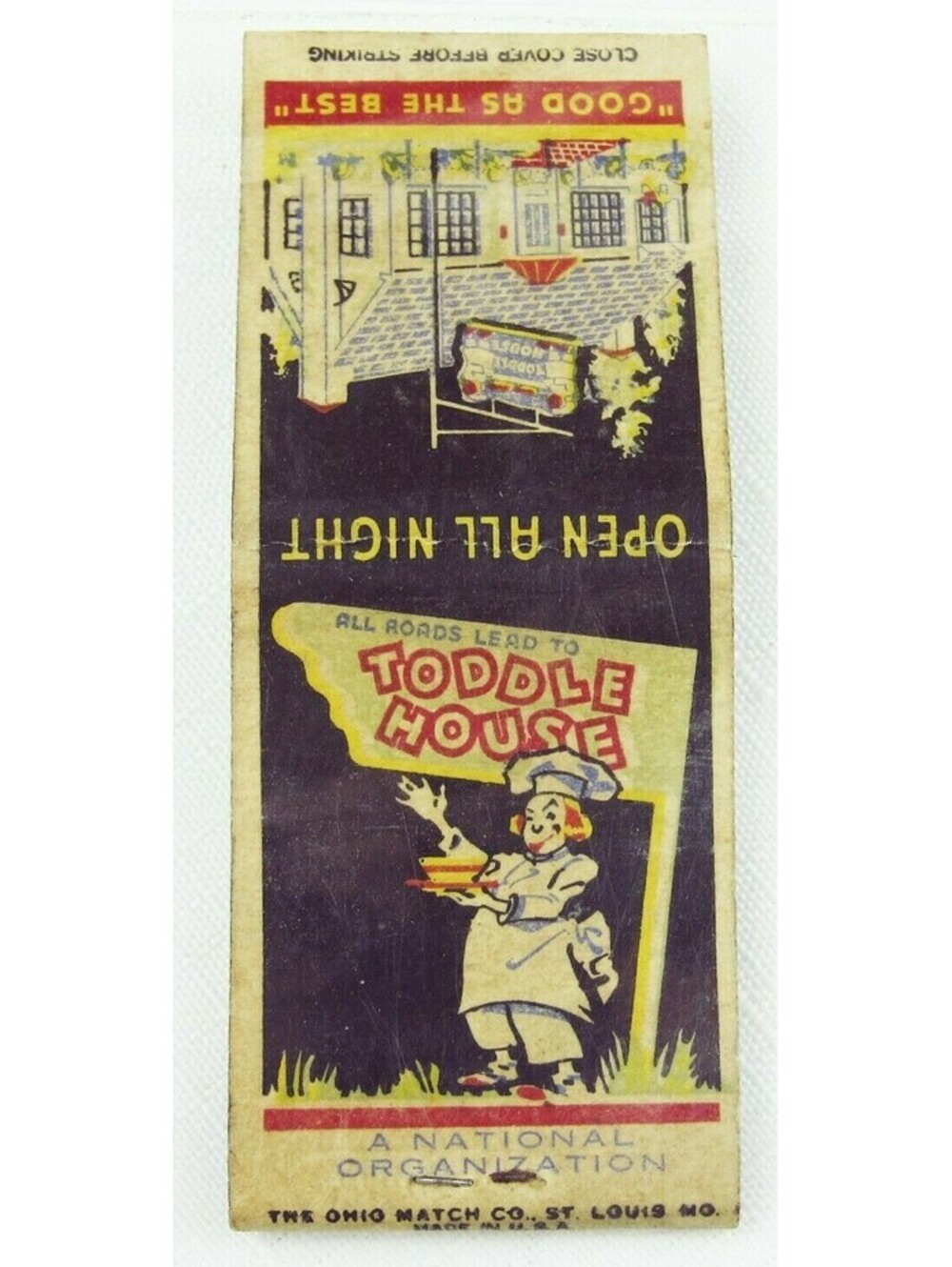 Vintage 1940s Matchbook Cover Toddle House Restaurant Advertisement RARE!